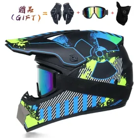 Blue Yellow Hazard 3D Full Face Motorcycle Helmet