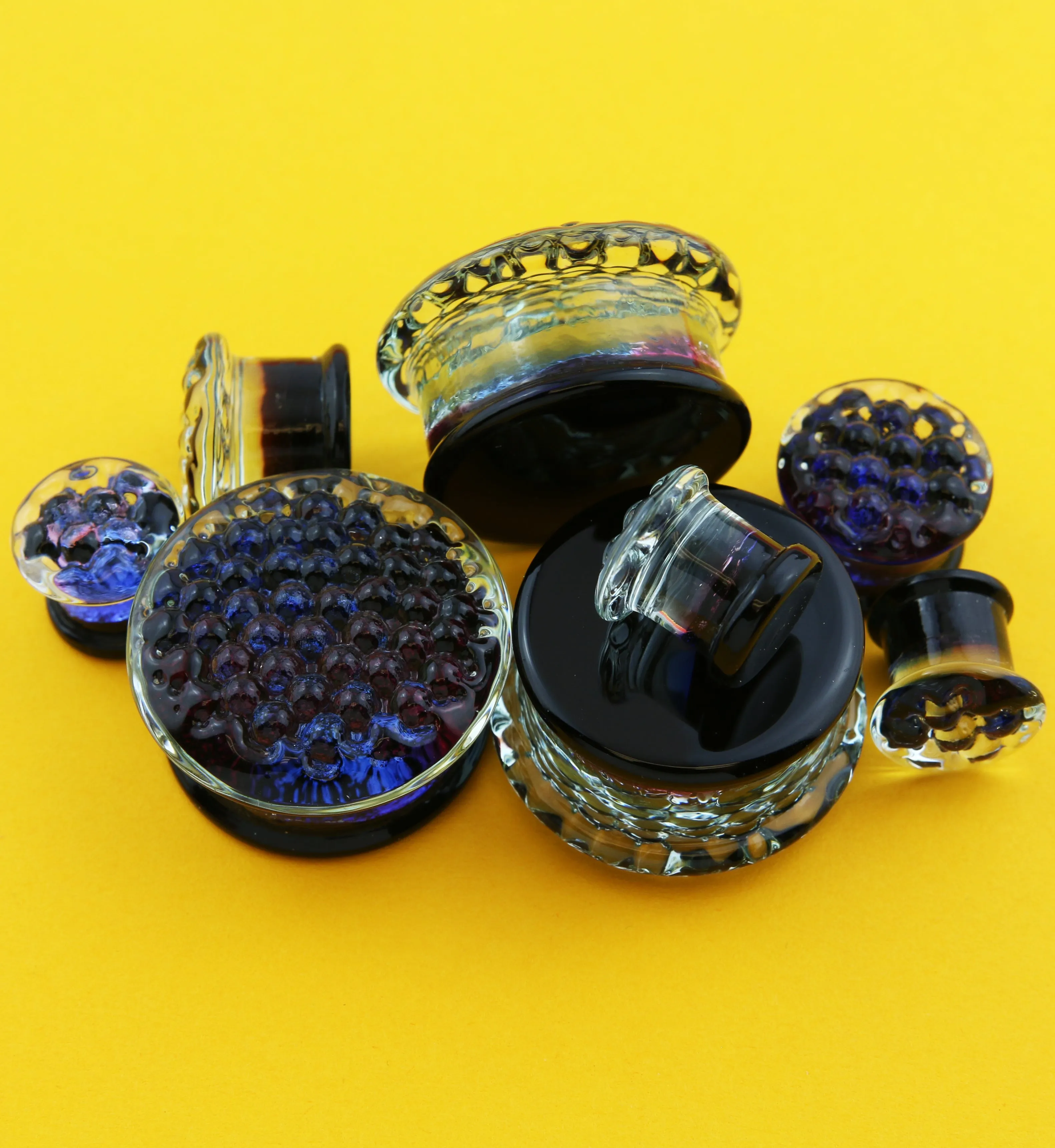 Blurple Hammered Glass Double Flare Plugs