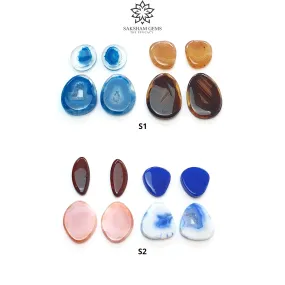 BOTSWANA AGATE Gemstone Cabochon : Natural Color Enhanced Bi-Color Agate Uneven Shape 8pcs Set