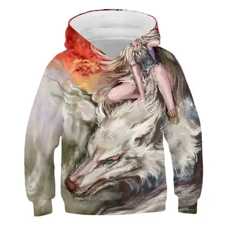 Boys 4-14Y 3D Wolf Animal Vintage Hoodies