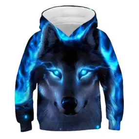 Boys 4-14Y 3D Wolf Animal Vintage Hoodies