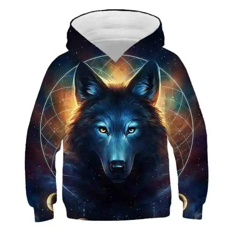 Boys 4-14Y 3D Wolf Animal Vintage Hoodies