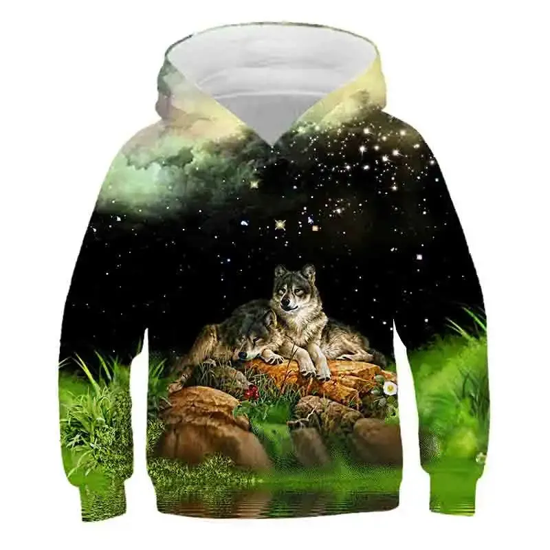 Boys 4-14Y 3D Wolf Animal Vintage Hoodies