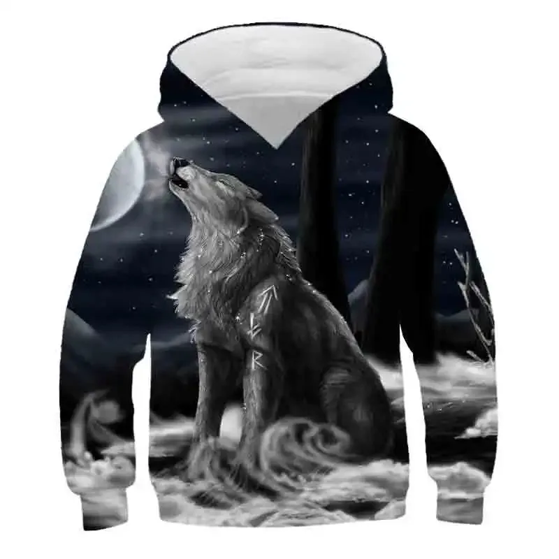 Boys 4-14Y 3D Wolf Animal Vintage Hoodies