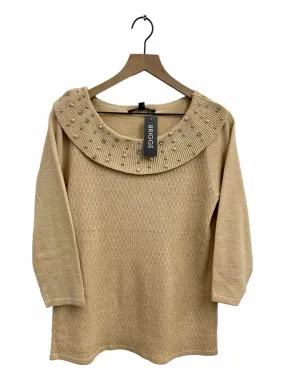 BRIGGS CRM/GLD/SIL RHINESTONES/PEARLS Women Size S Sweater