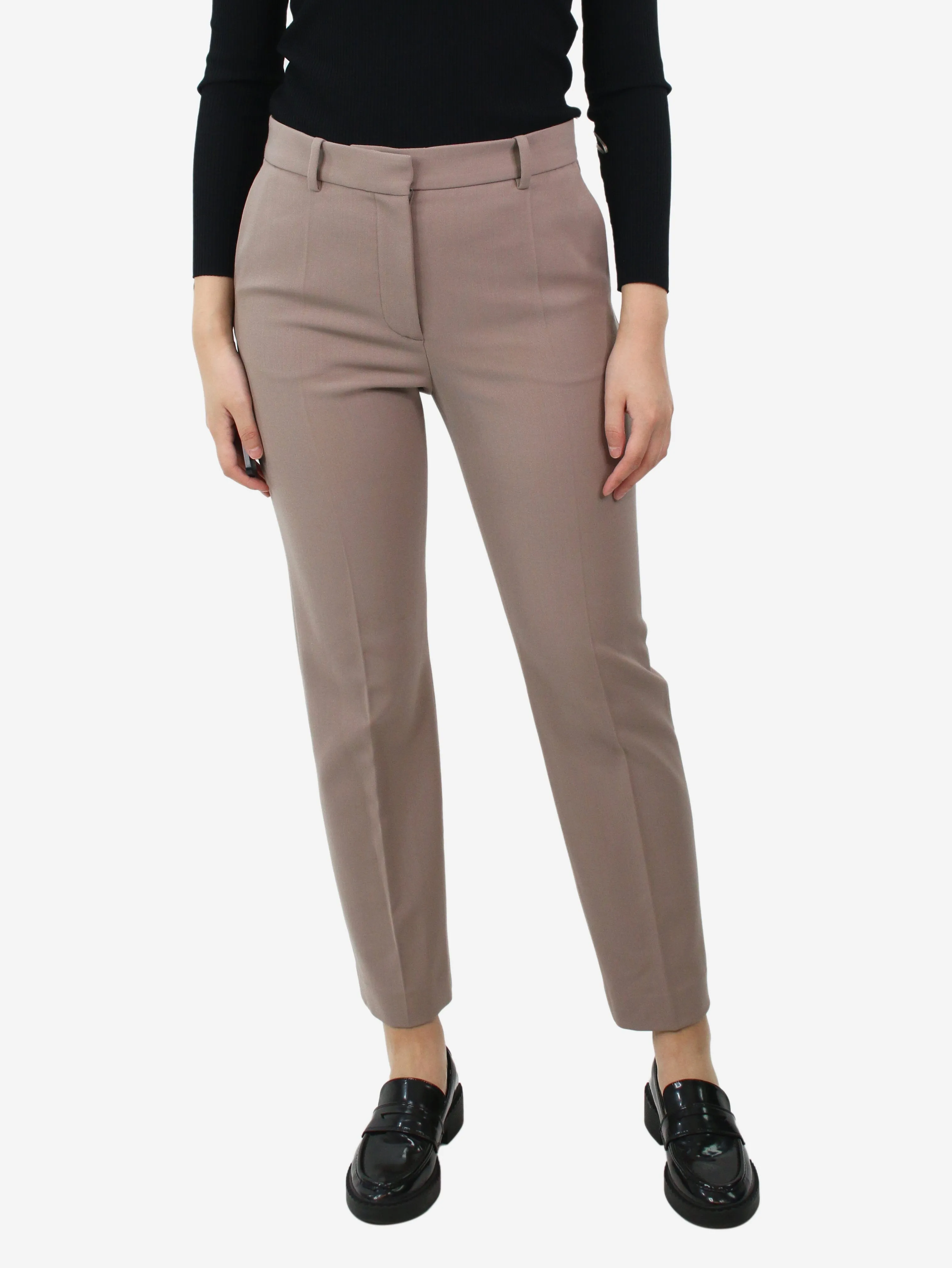 Brown narrow-leg tailored trousers - size UK 10