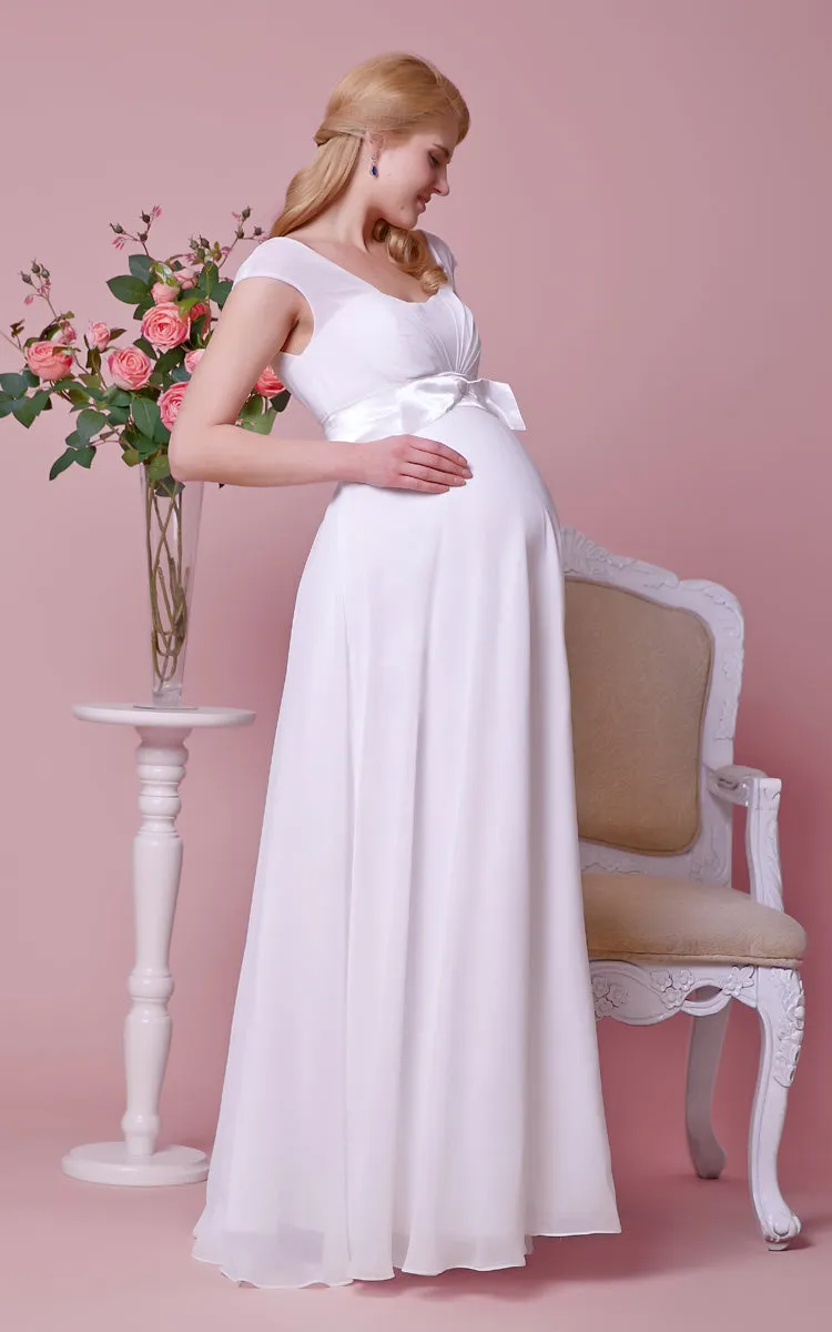 Cap-Sleeved Bow Chiffon Empire Graceful Allover Gown-ZP_706101