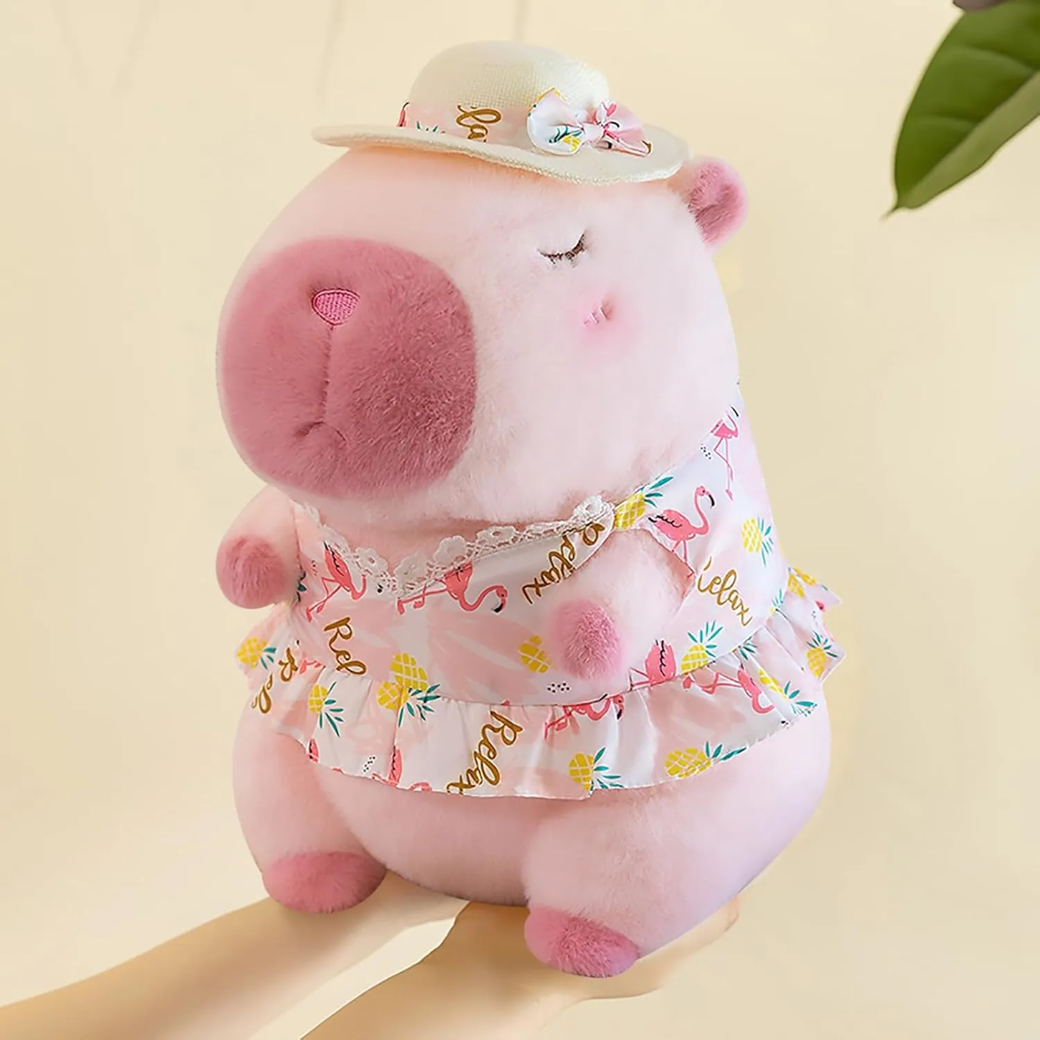 Capybara Wearing Pink Hawaiian Dress Plush Toy