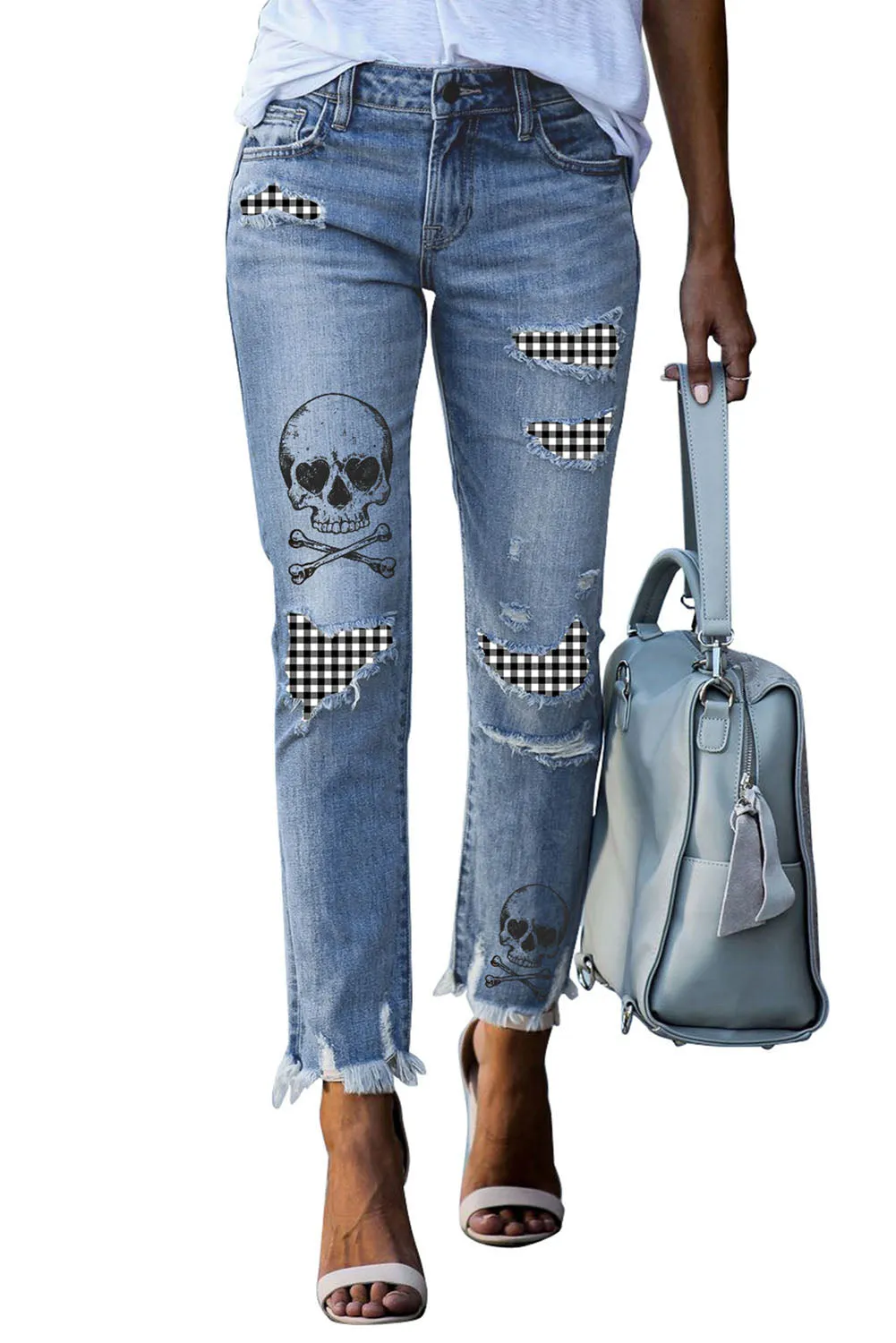 Casual Floral Skull Print Jean For Women