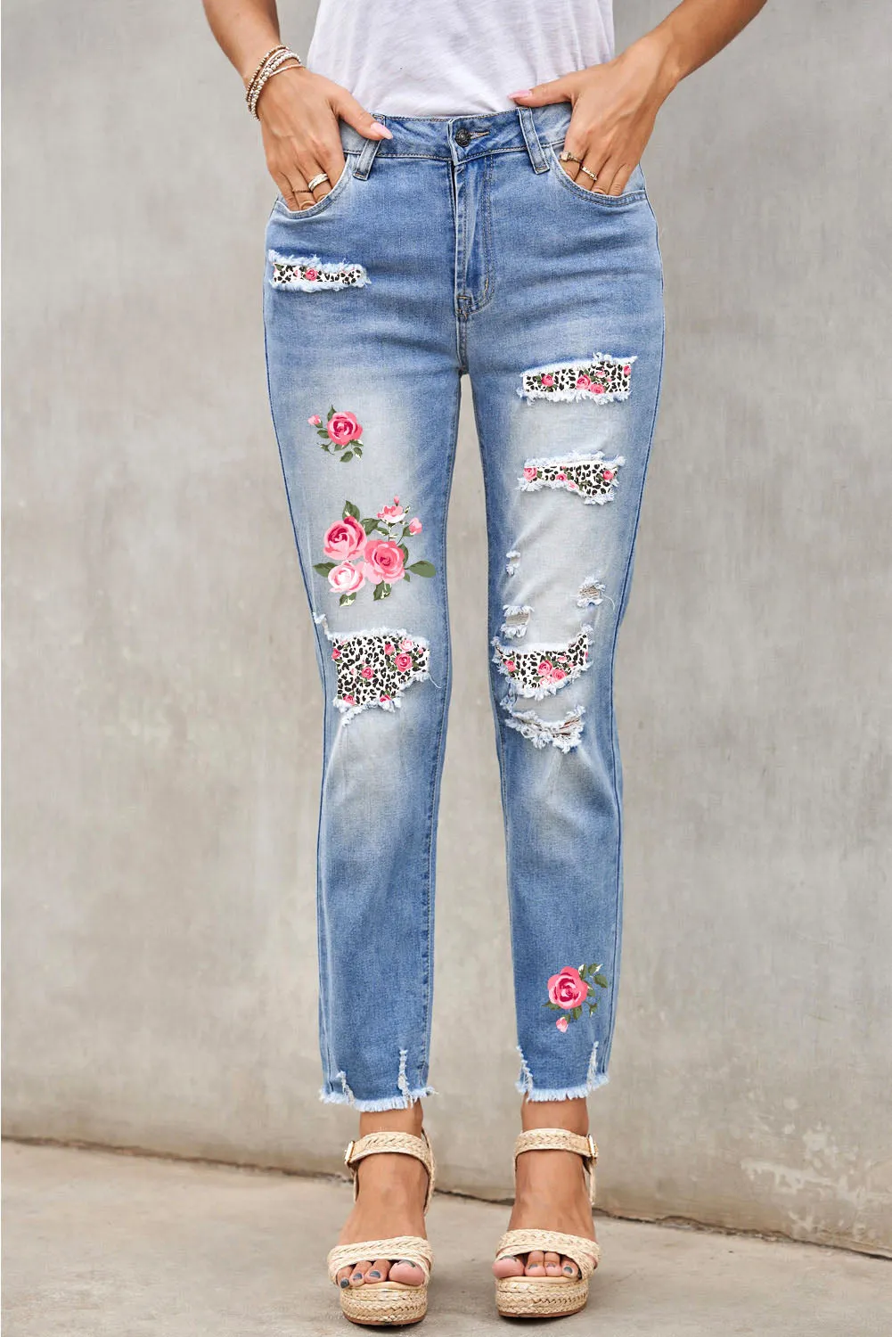 Casual Floral Skull Print Jean For Women