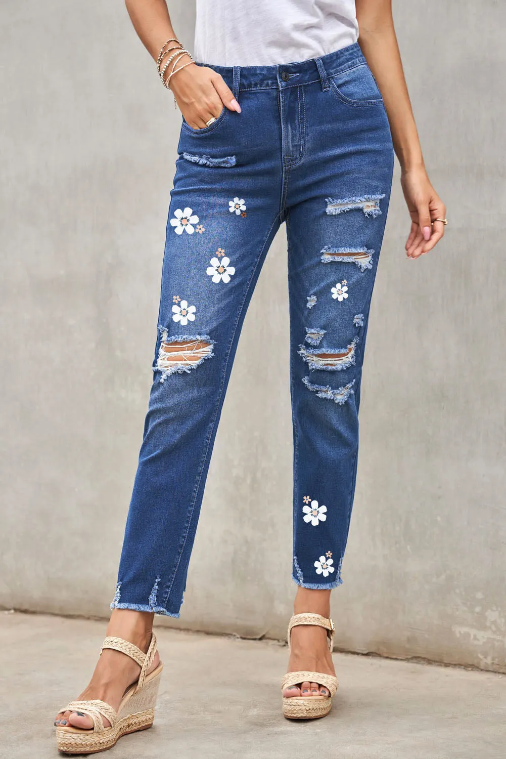 Casual Floral Skull Print Jean For Women