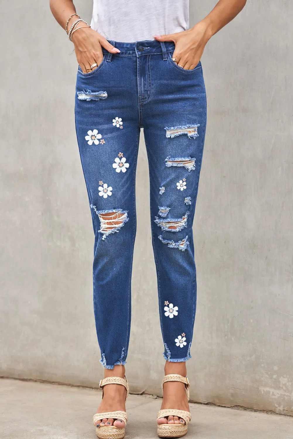 Casual Floral Skull Print Jean For Women