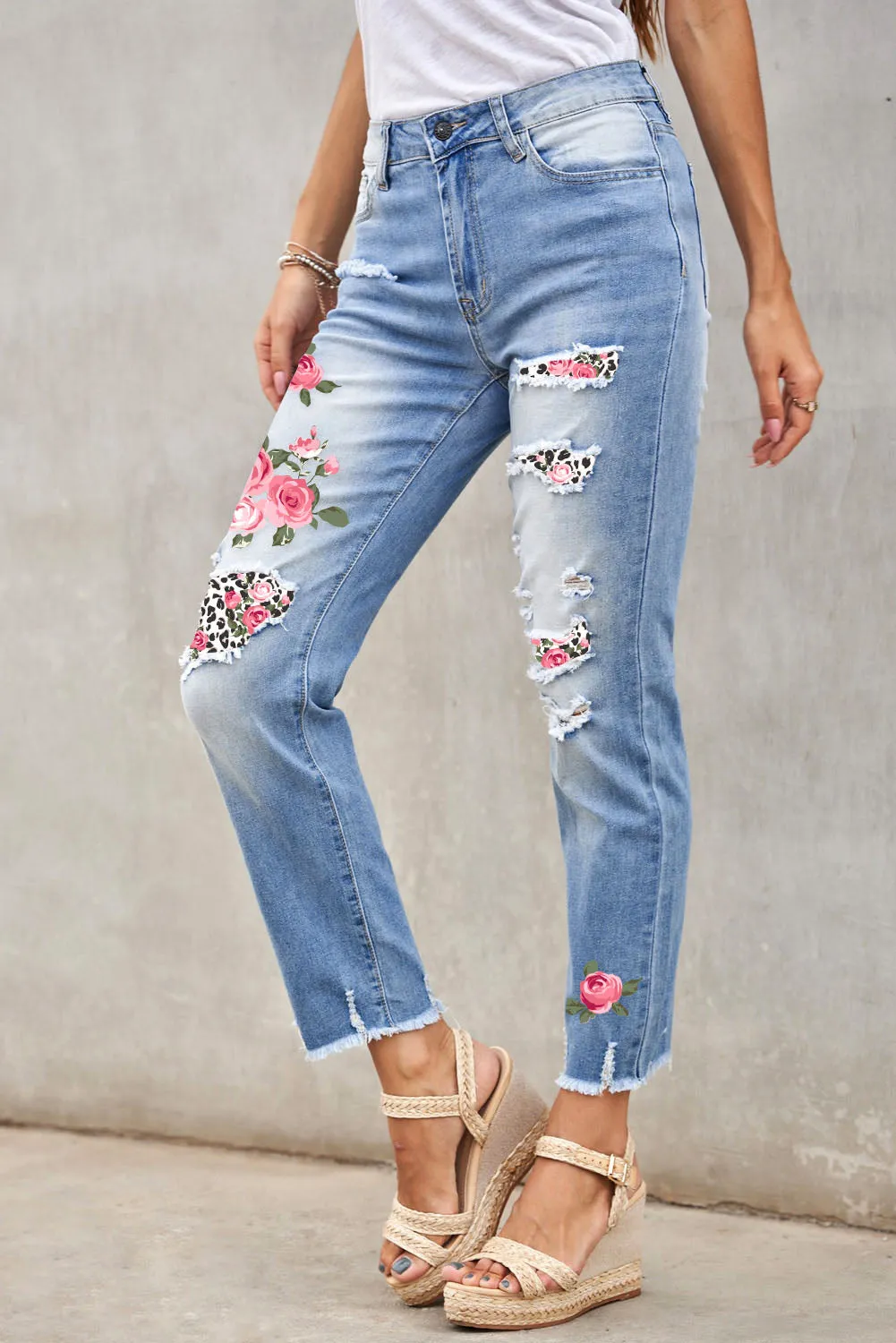 Casual Floral Skull Print Jean For Women