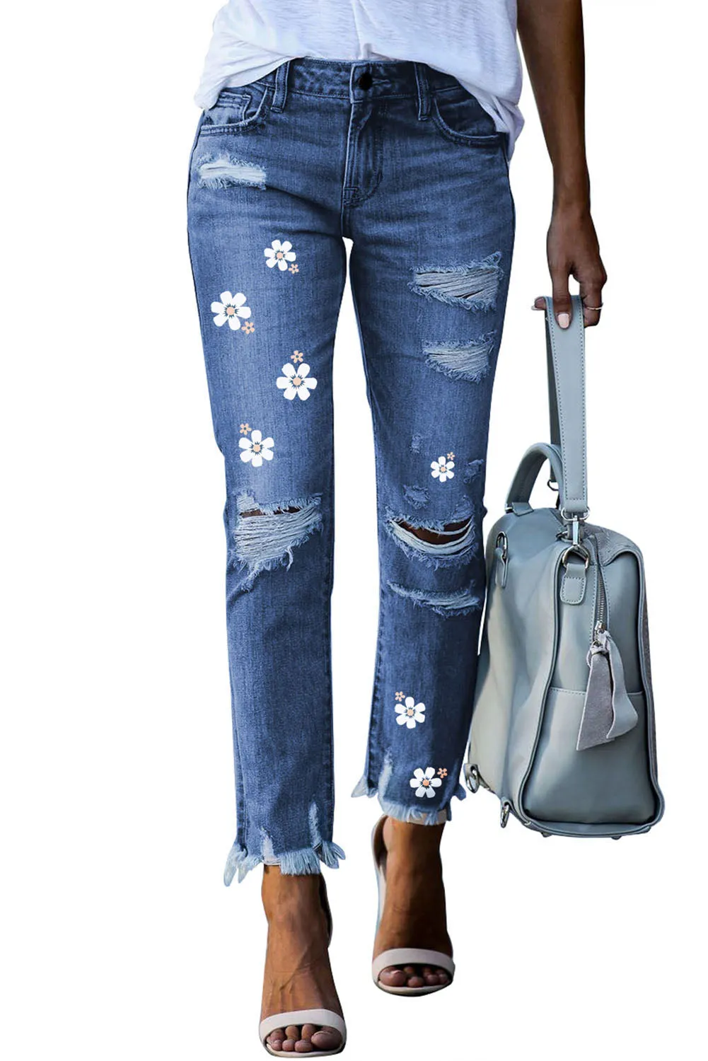 Casual Floral Skull Print Jean For Women