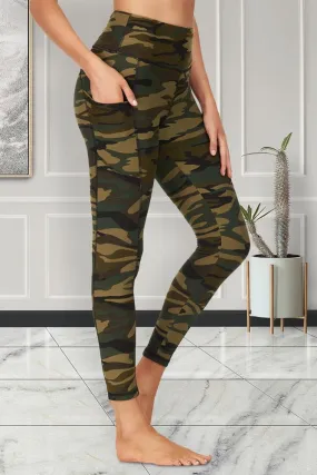 Classic Green Camouflage Print Gym Pocket Leggings