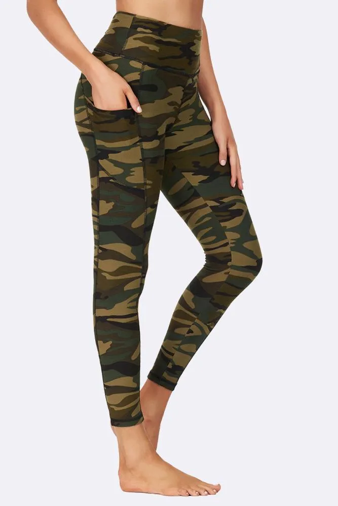 Classic Green Camouflage Print Gym Pocket Leggings