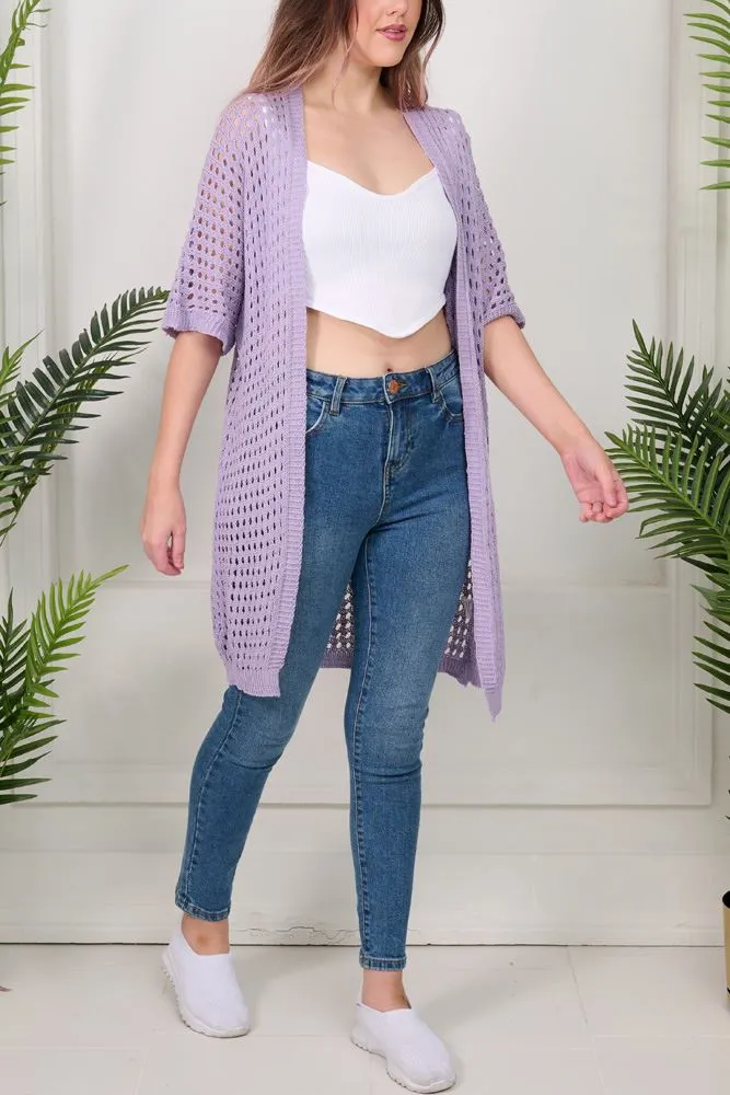 Crochet Cutout Pattern Cotton Cardigan