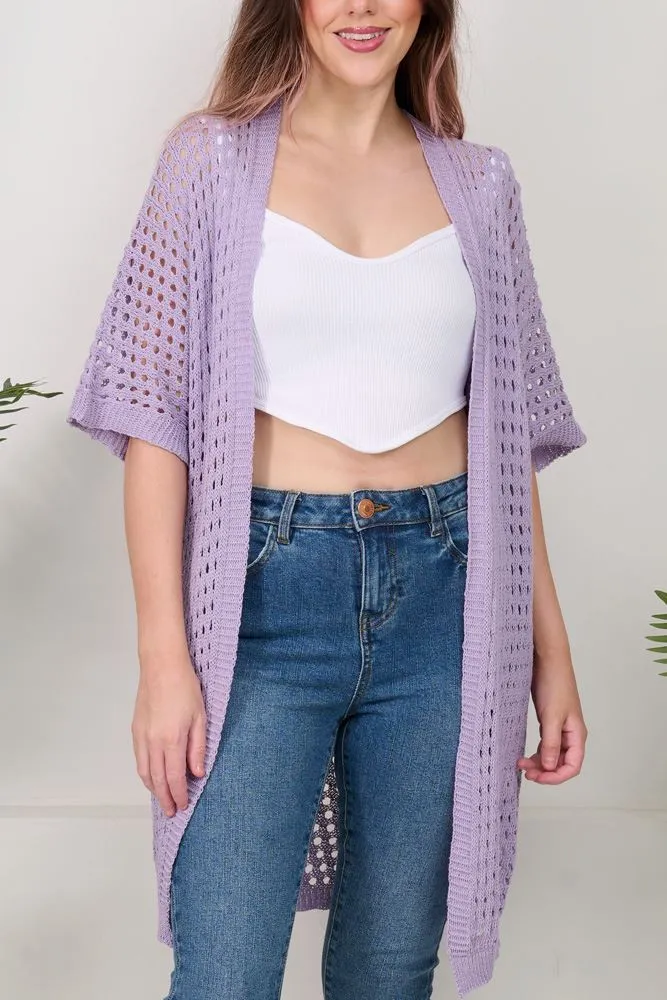 Crochet Cutout Pattern Cotton Cardigan