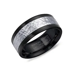 Crown Ring 9mm Black Cobalt Hammered Wedding Band