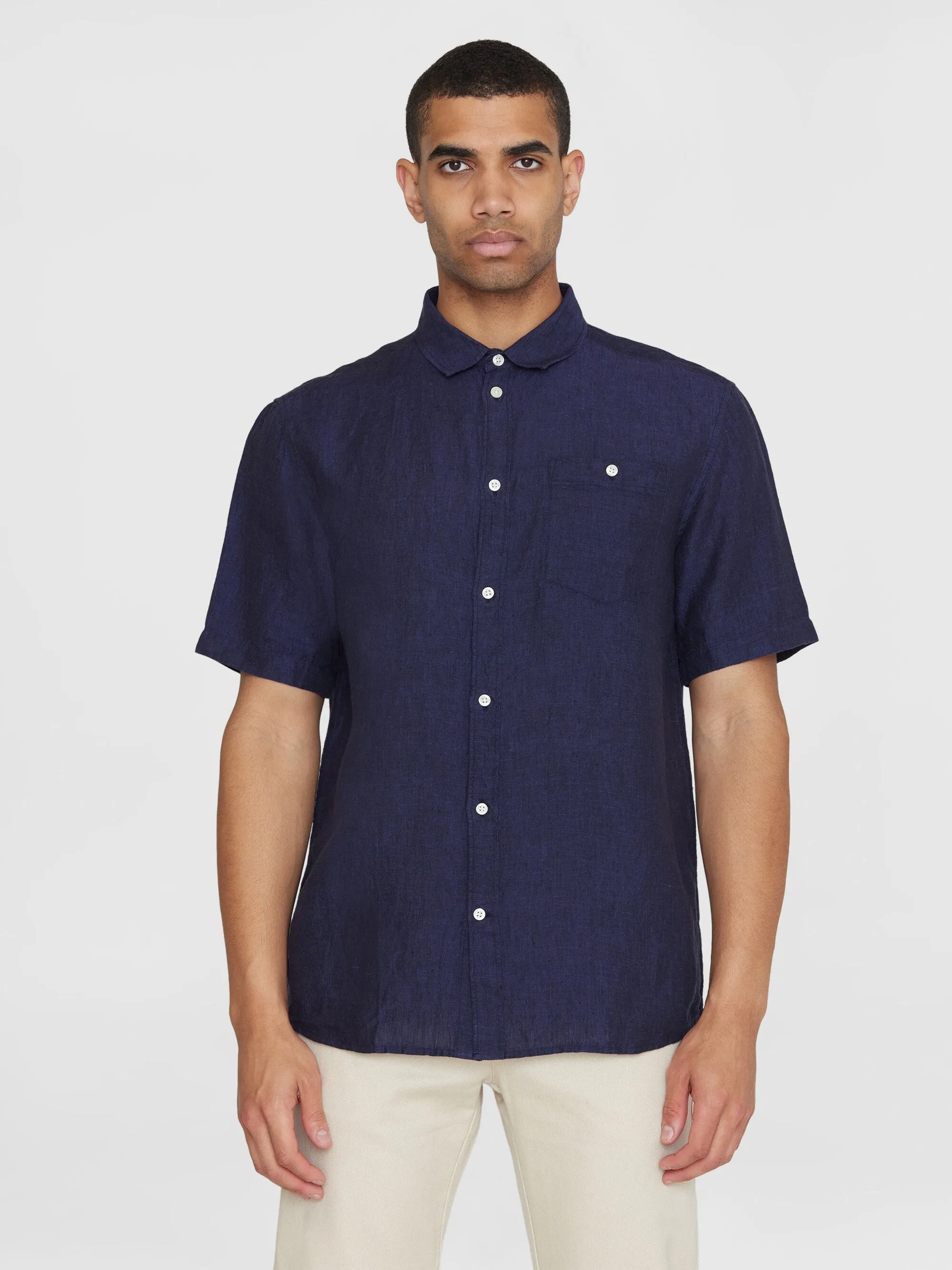 Custom fit linen short sleeve shirt - Yarndyed - Total Eclipse