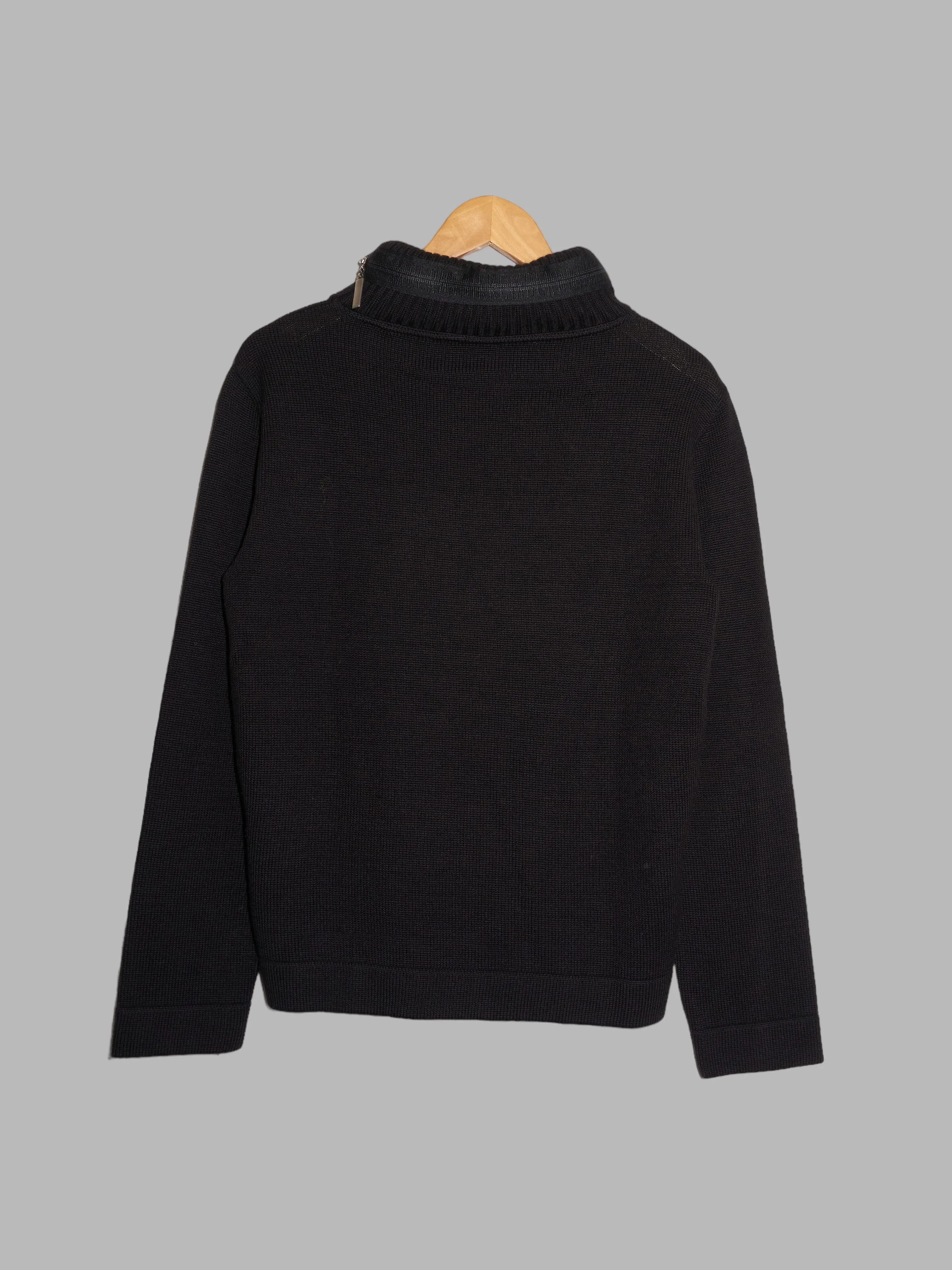 Dirk Bikkembergs black wool mock neck jumper with packable hood - S