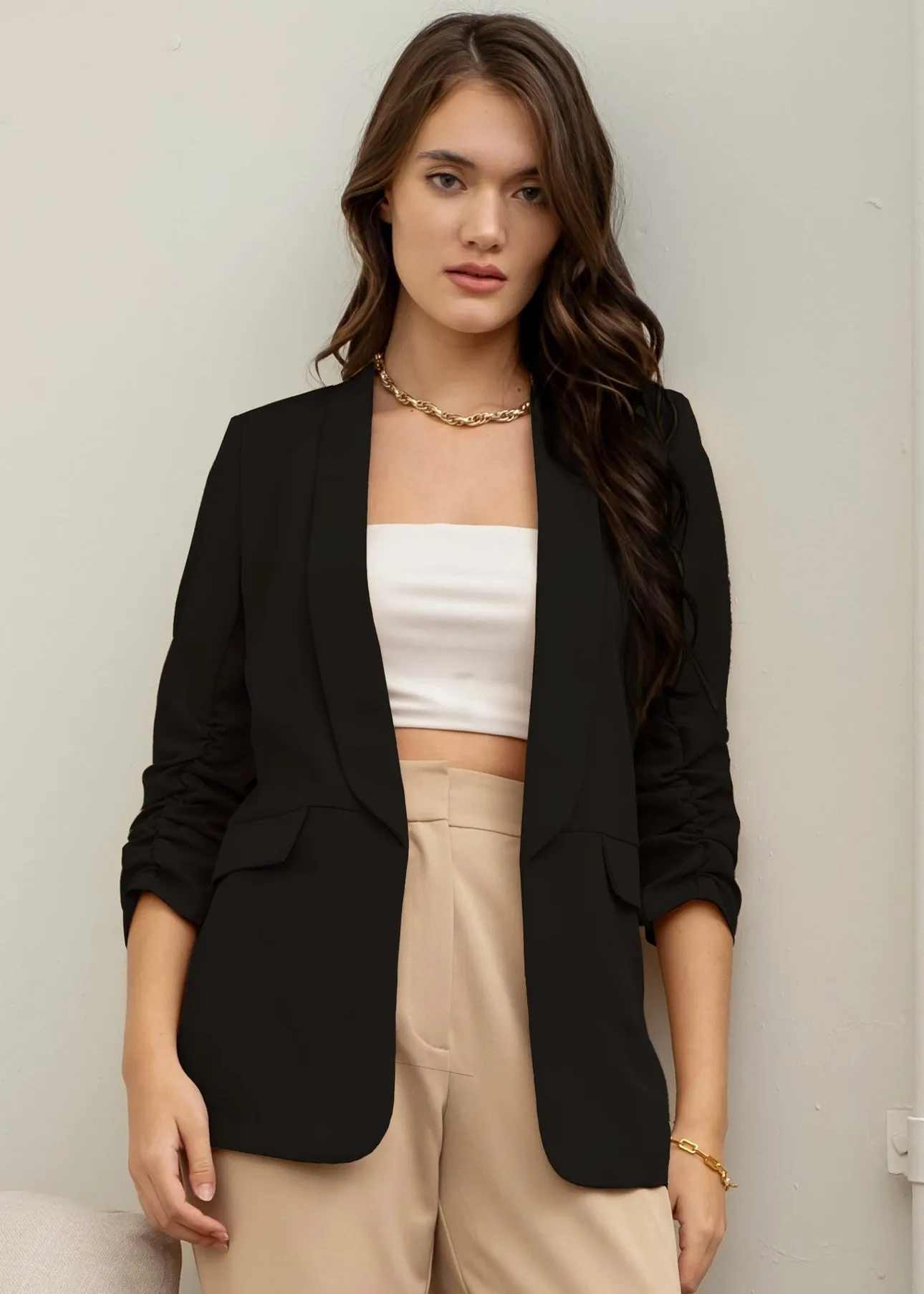 FINAL SALE - Like A Boss Ruched Sleeve Blazer - 5 Colors!