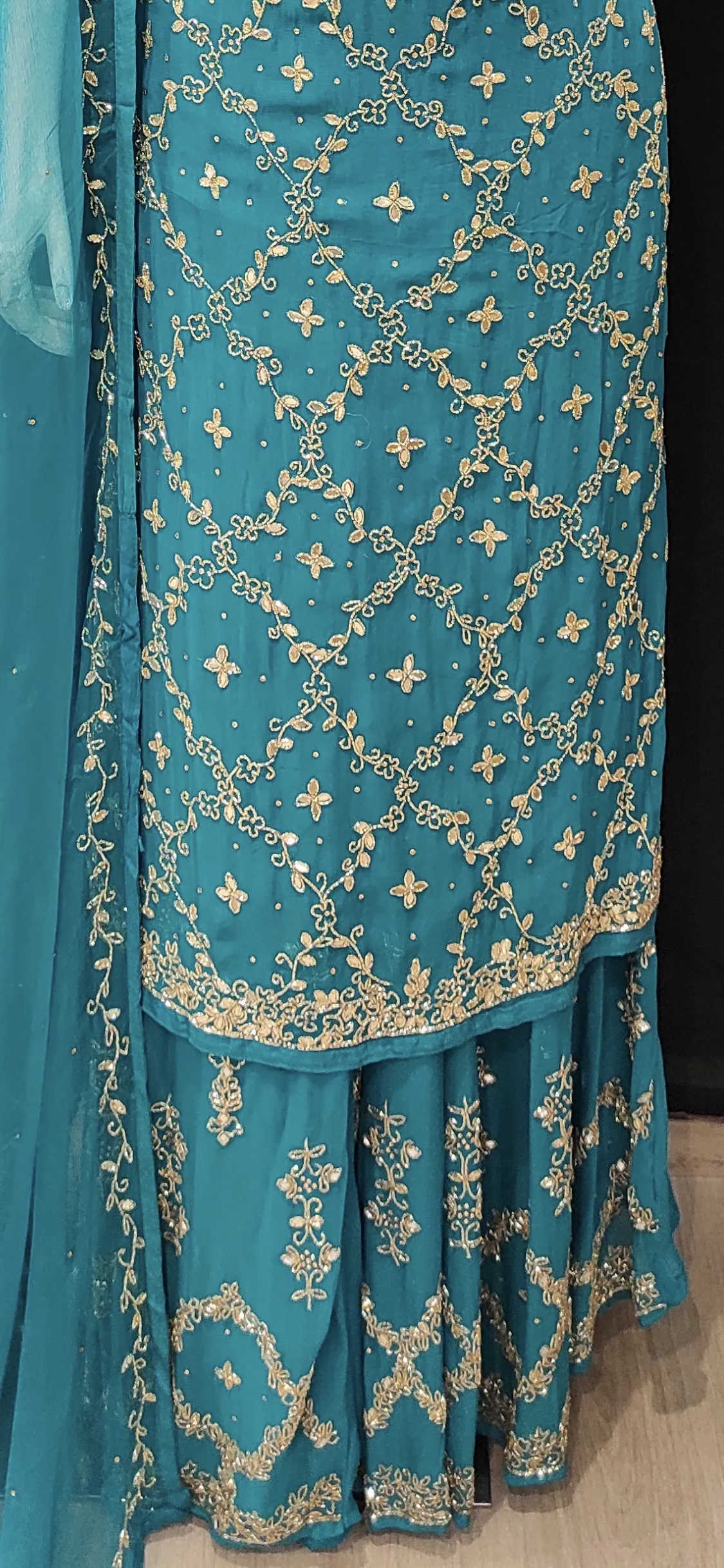 Georgette Unstitched Suit with Hand Work and Stitched Garara