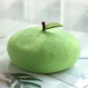 Green apple Wool Beret by0122