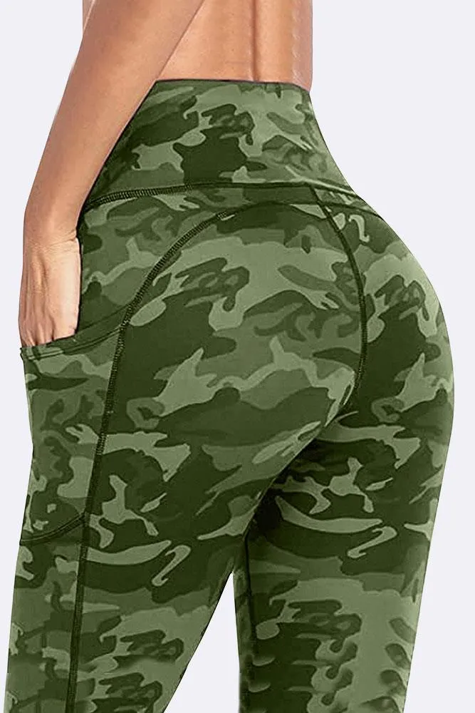 Green Camouflage Print Gym Pocket Leggings