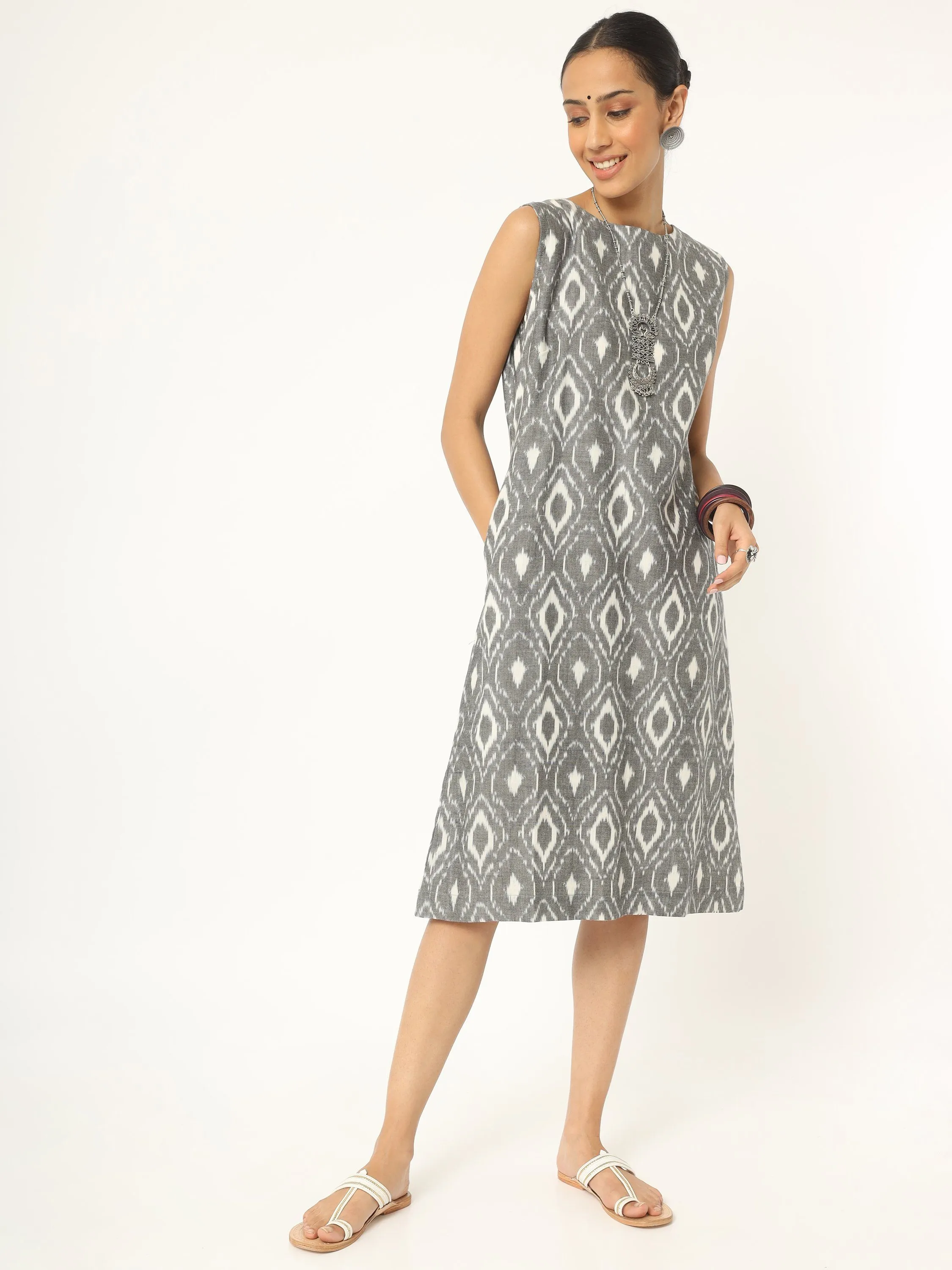 Grey Ikat Shift Dress