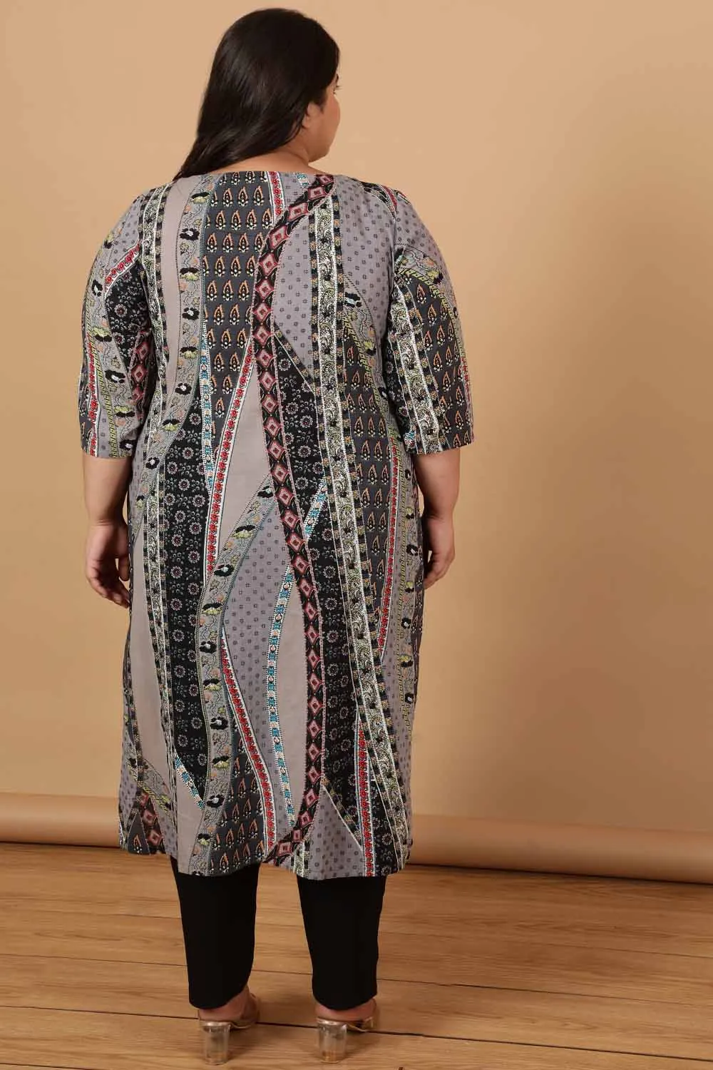 Grey Printed Cotton Kurta