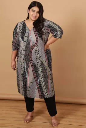 Grey Printed Cotton Kurta