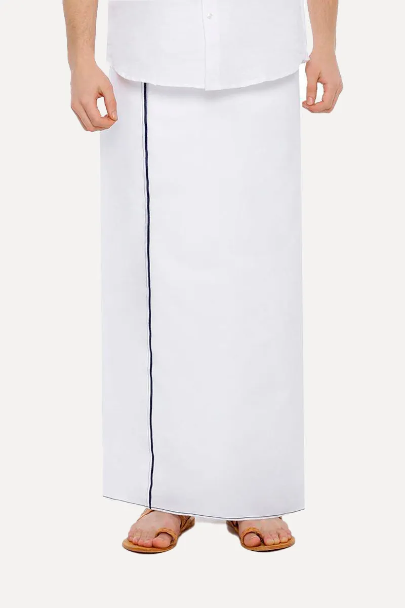 H2O-  Navy Blue Double Dhoti With Small Border For Men | Uathayam