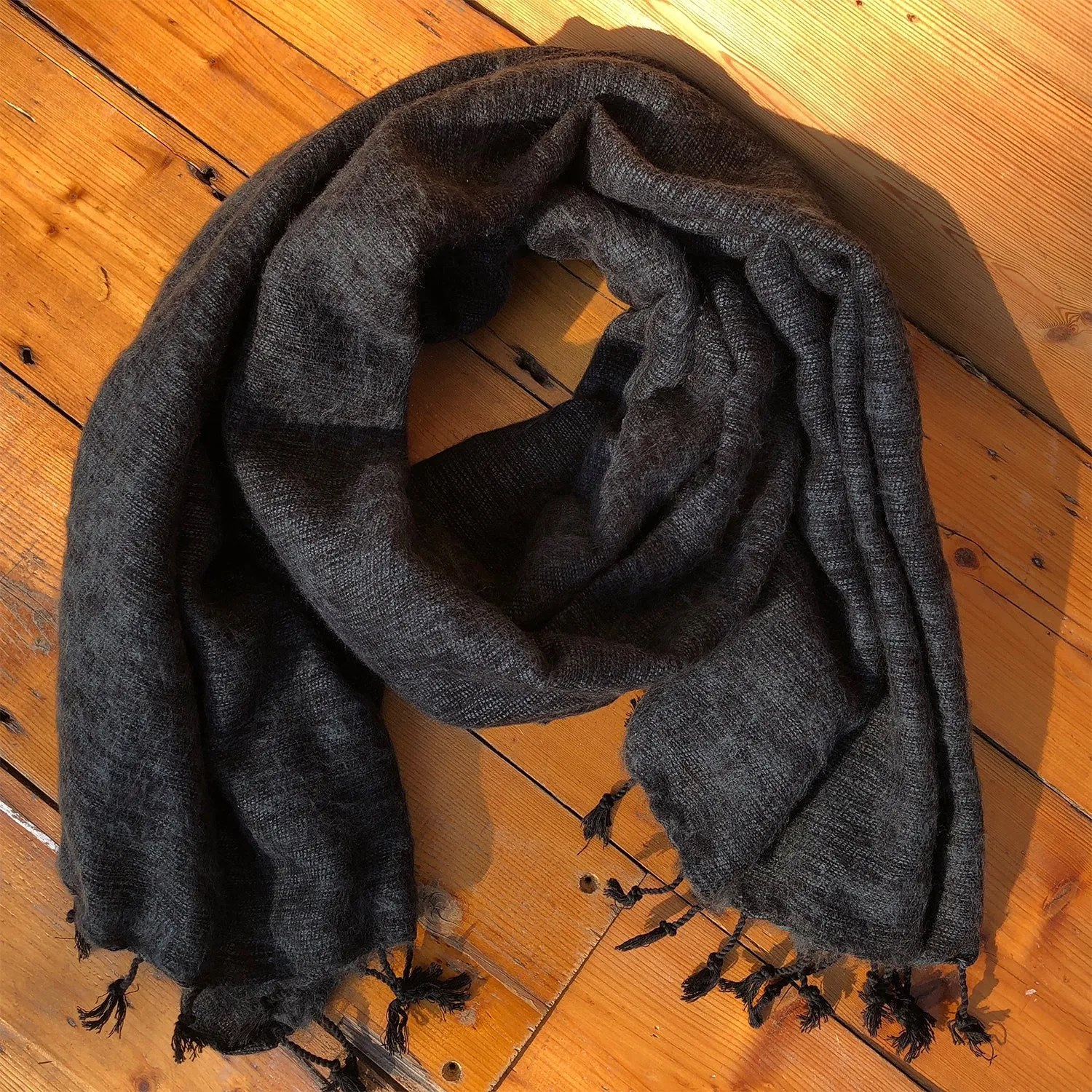 Handmade Nepalese 'Yak Wool' Shawl Dark Grey Oversized Scarf / Yoga Blanket