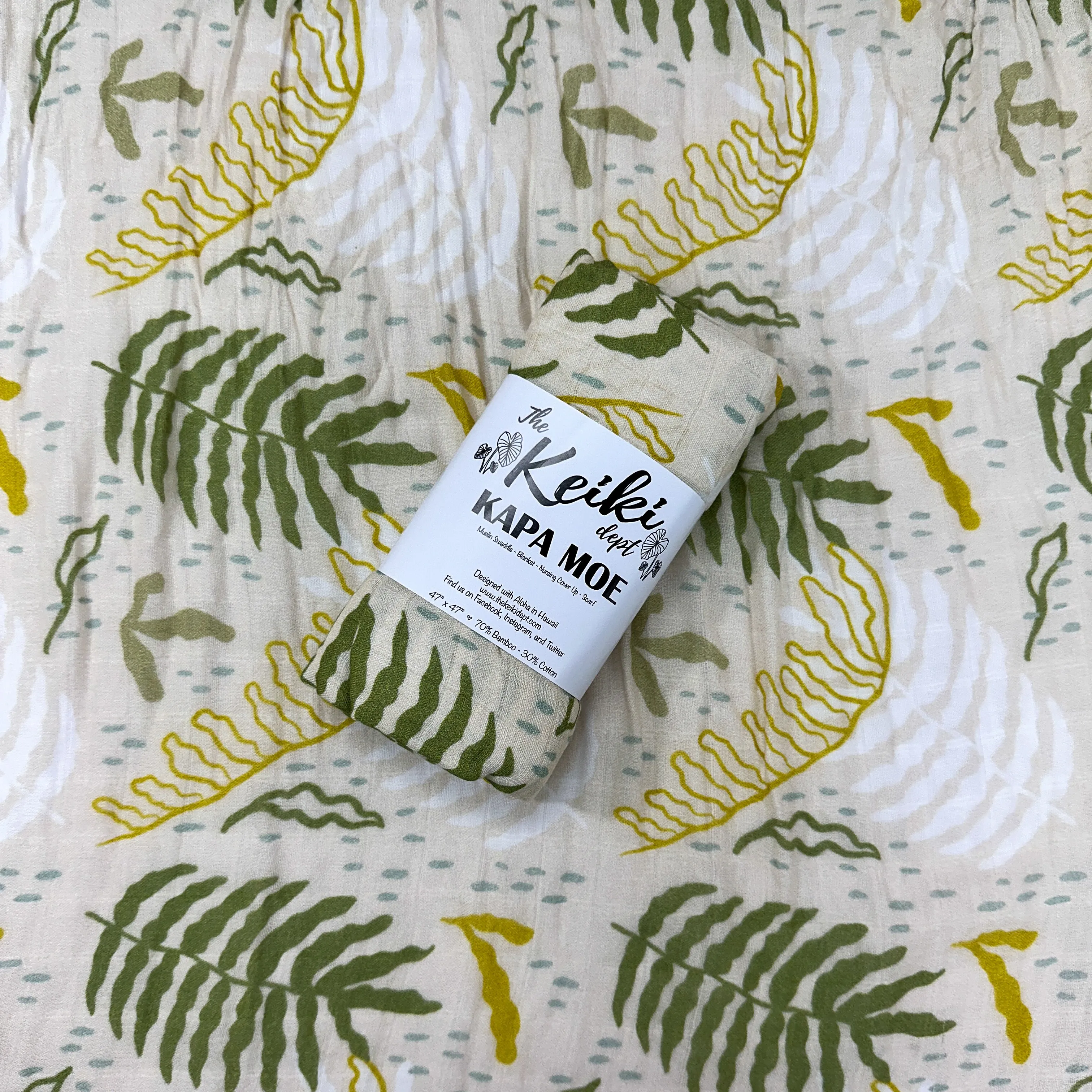 Hapuu Fern Bamboo Muslin Kapa Moe (Swaddle Blanket)