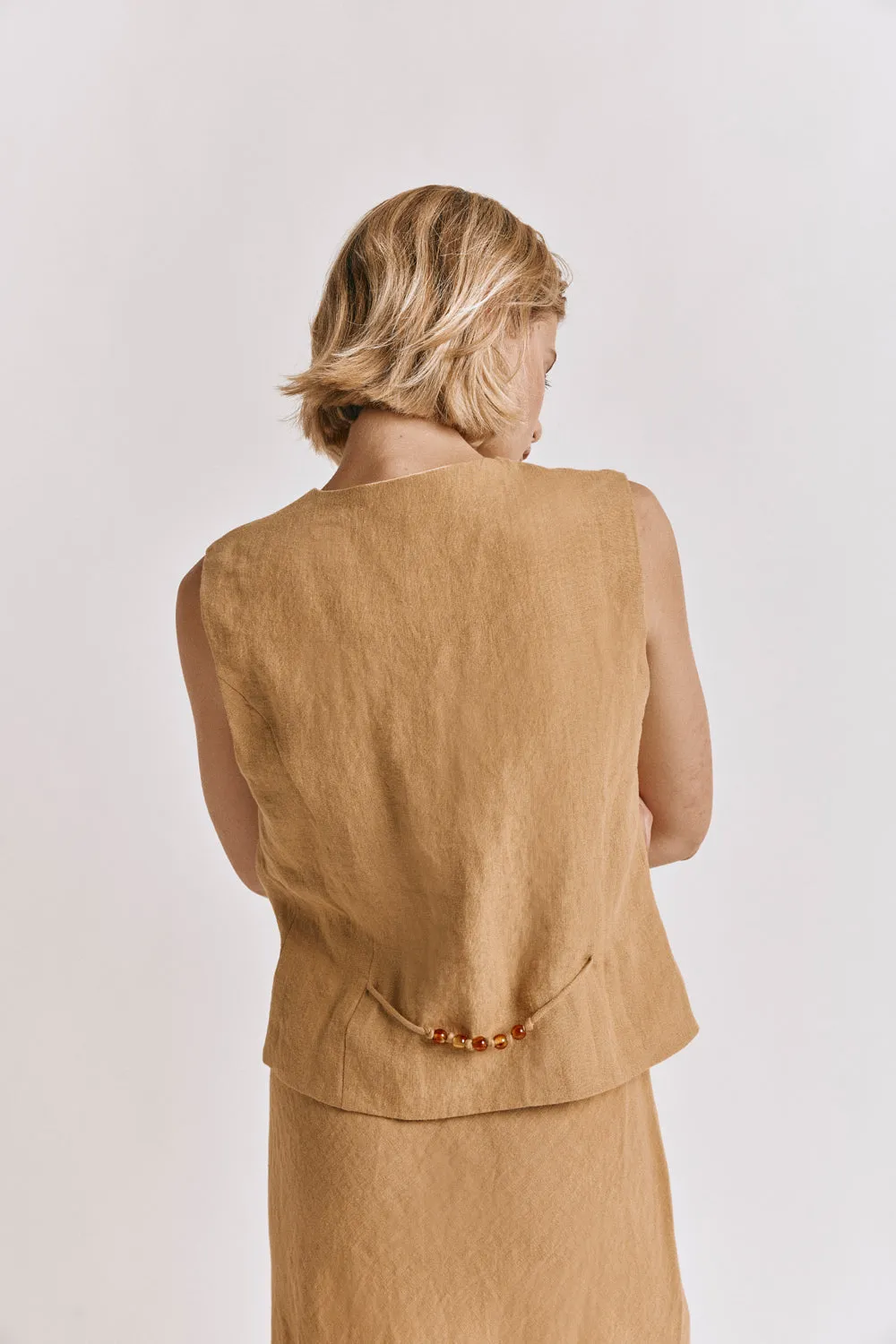 Hazel Linen Vest Ochre