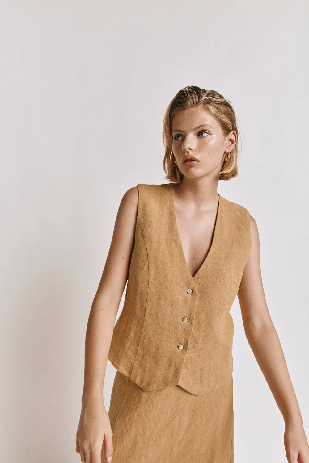 Hazel Linen Vest Ochre