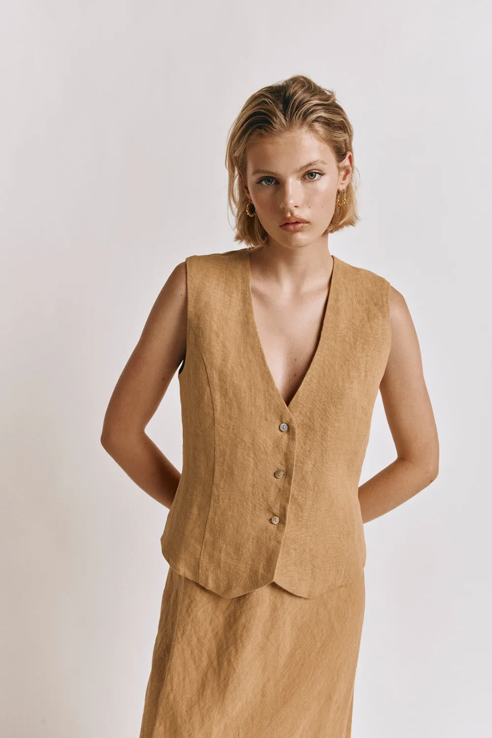 Hazel Linen Vest Ochre