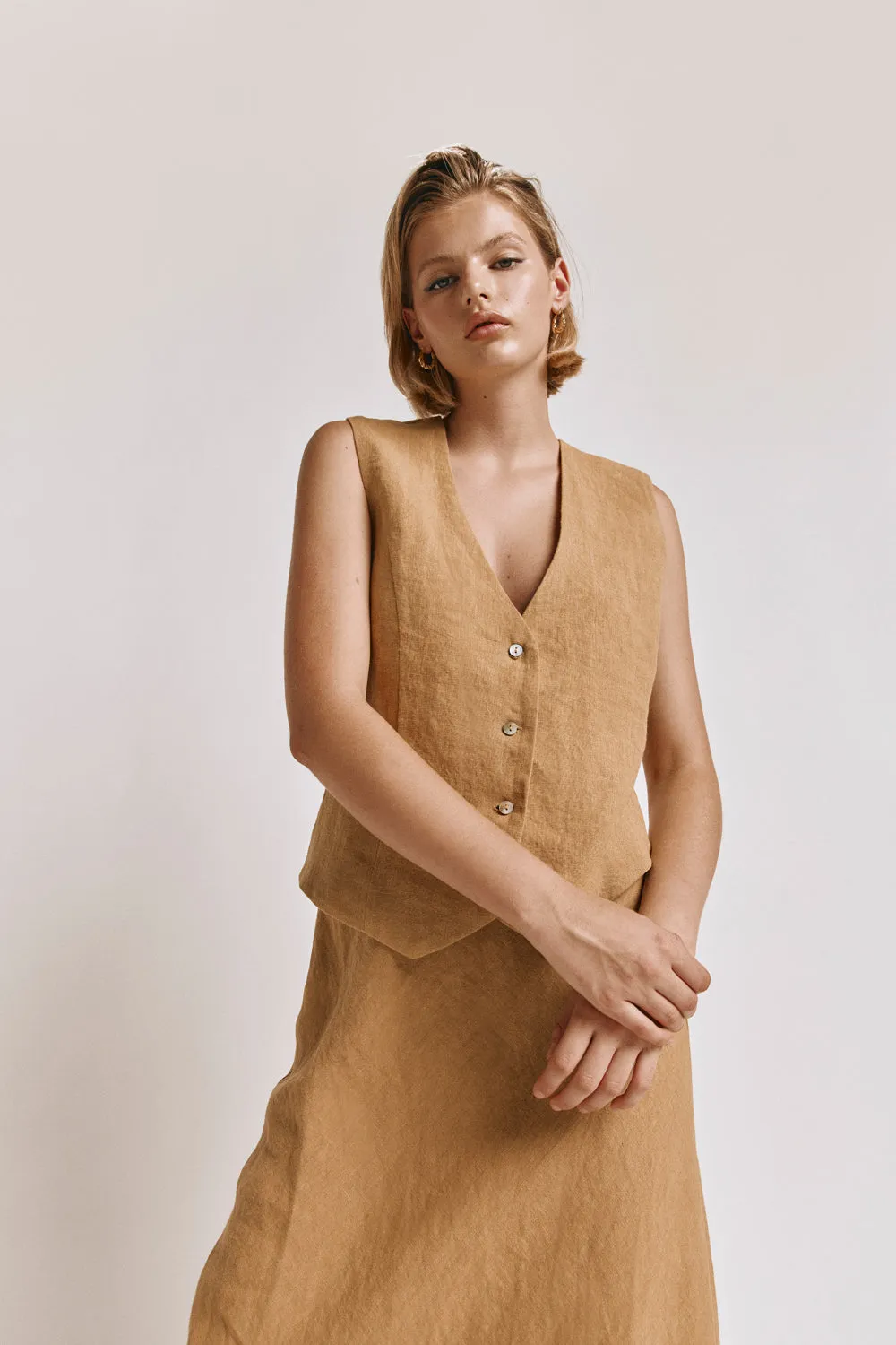 Hazel Linen Vest Ochre