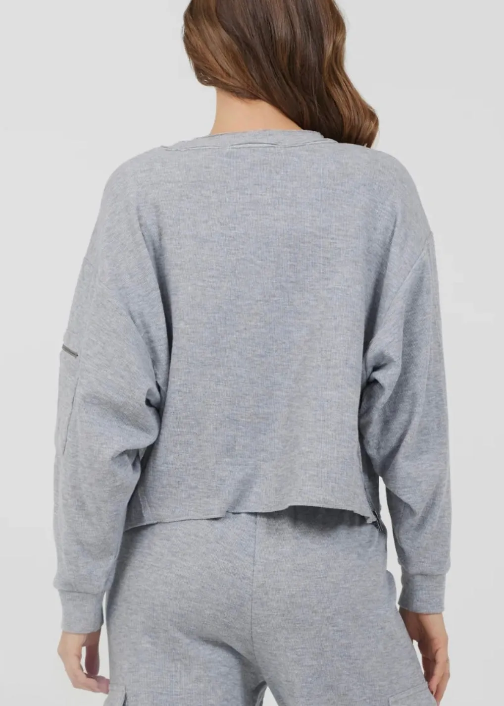 Heather Grey Bounded Textured Jersey Utility Crewneck