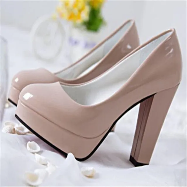 Hot Women Pumps Shoes Women PU Leather Shallow Slip-On Round Toe High heels Wedding Party Derss shoes Mujer Plus size 34-42 New