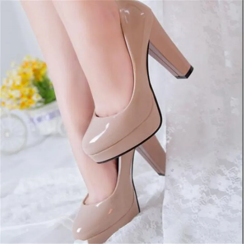 Hot Women Pumps Shoes Women PU Leather Shallow Slip-On Round Toe High heels Wedding Party Derss shoes Mujer Plus size 34-42 New