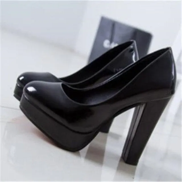 Hot Women Pumps Shoes Women PU Leather Shallow Slip-On Round Toe High heels Wedding Party Derss shoes Mujer Plus size 34-42 New