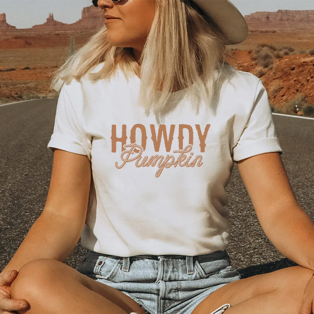 Howdy Pumpkin Rope Fall Graphic T-Shirt - FA308