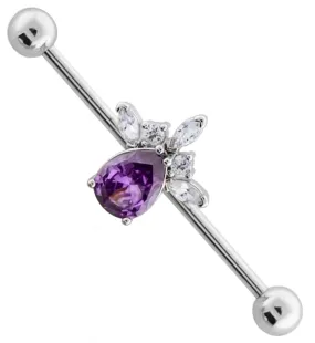 Ice Queen Teardrop Purple CZ Industrial Barbell