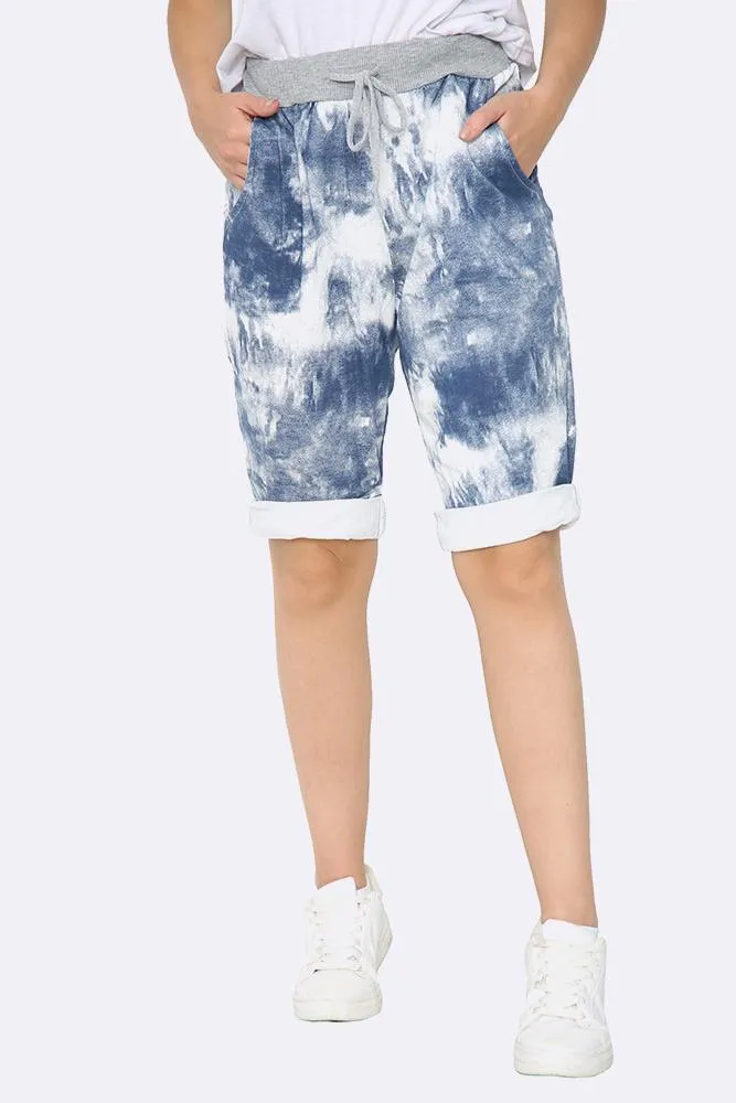 Italian Washed  Tie Dye Print Cropped Pants