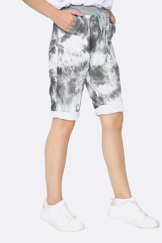 Italian Washed  Tie Dye Print Cropped Pants