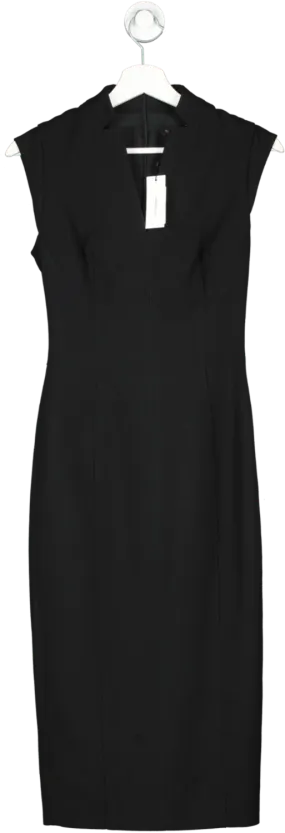 Karen Millen Black Structured Crepe Forever Cap Sleeve Midi Dress UK 6