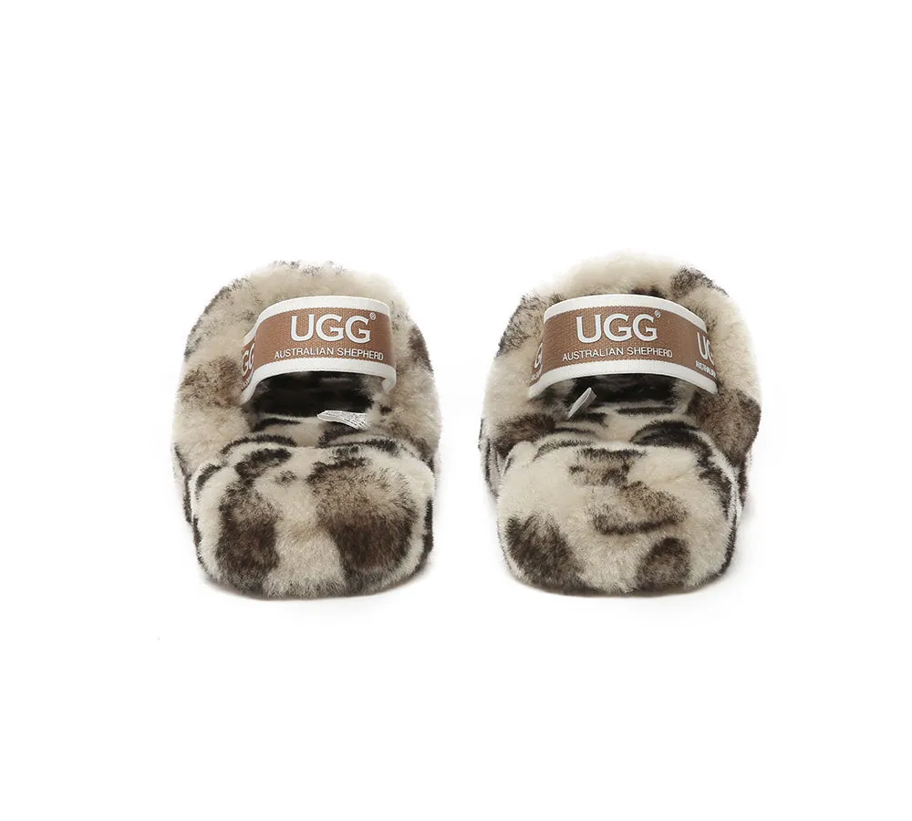 Kids Slingback Fluffy Slides Leopard Puffy