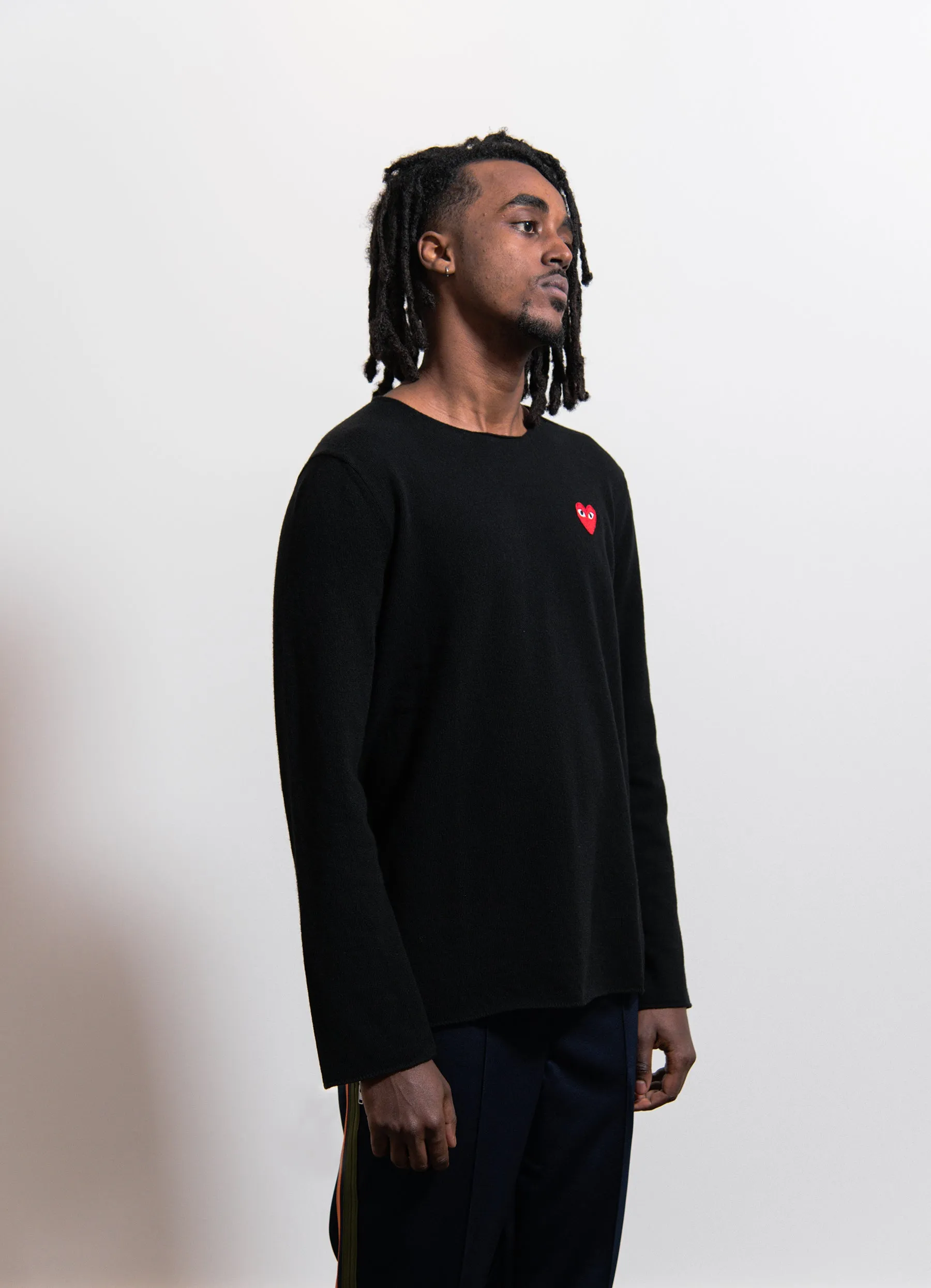 Knit Emblem Crewneck Sweater Black/Red N068